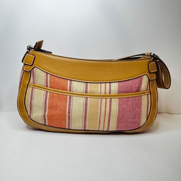 ETIENNE AIGNER Linen Shoulder Hobo Tote Handbag Purple Orange Ecru Fabric Purse - Picture 4 of 6